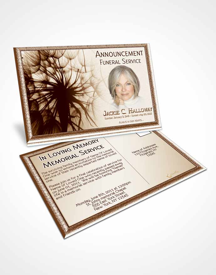 Funeral Announcement Card Template Golden Dandelion Heaven