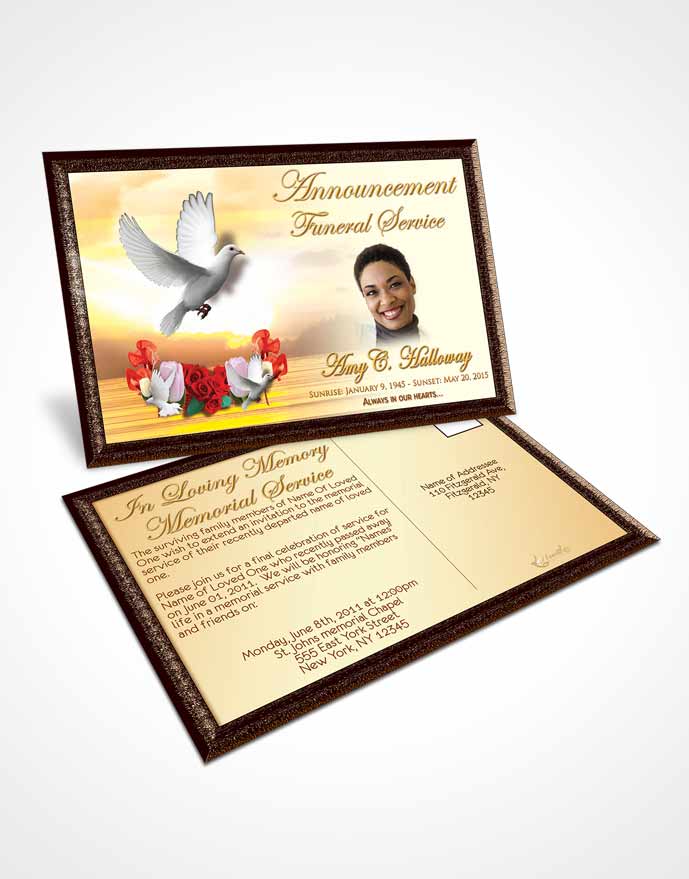 Funeral Prayer Card Template Golden Delightful Doves