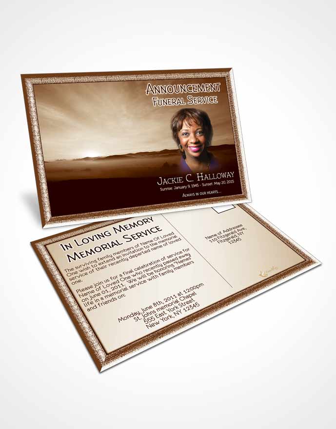Funeral Announcement Card Template Golden Desert Sky