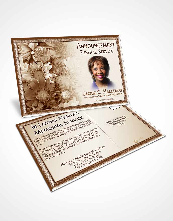 Funeral Announcement Card Template Golden Dream Flower