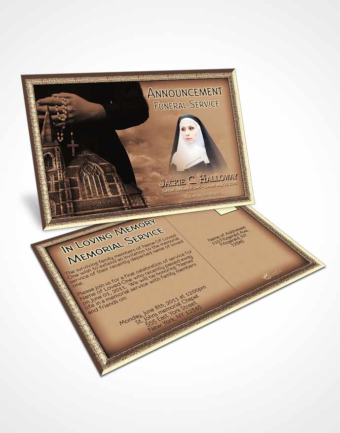 Funeral Announcement Card Template Golden Heavenly Nun