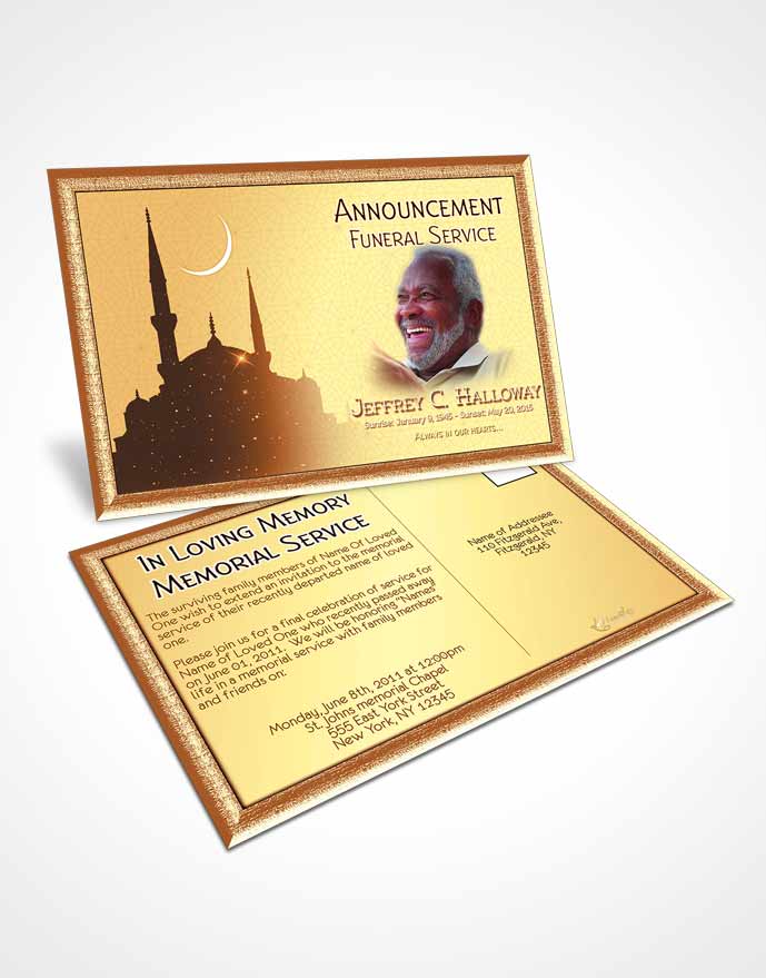 Funeral Announcement Card Template Golden Islamic Serenity