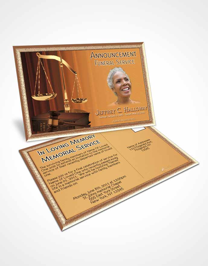 Funeral Announcement Card Template Golden Judge Justice