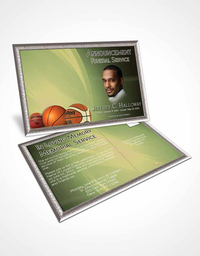 Funeral Announcement Card Template Golden Leaf Basketball Lover Dark