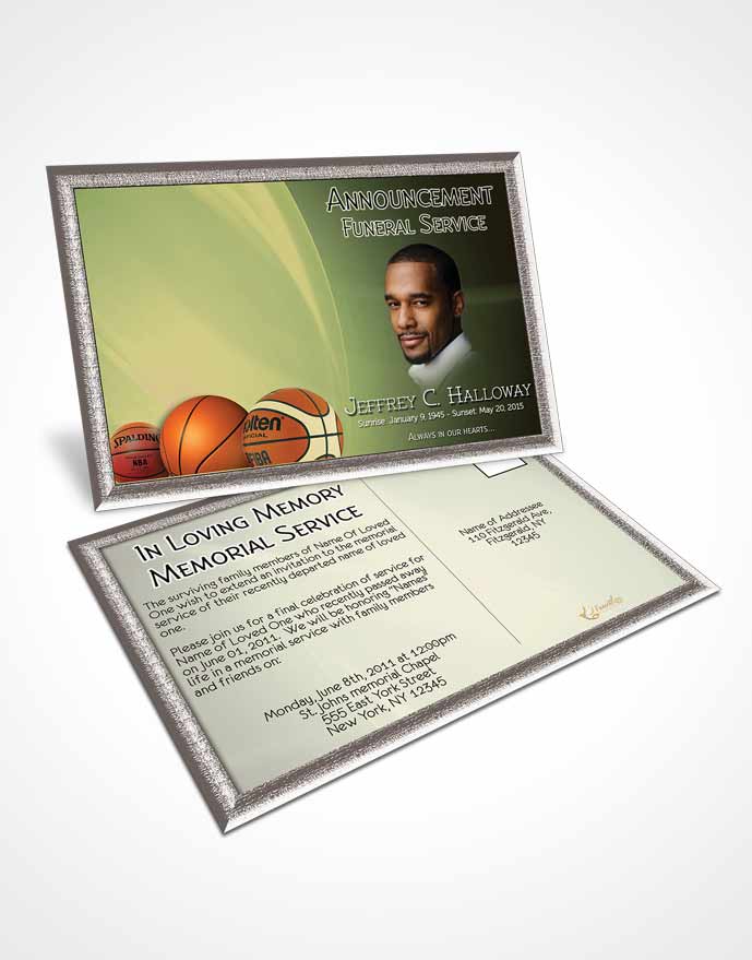 Funeral Announcement Card Template Golden Leaf Basketball Lover Light