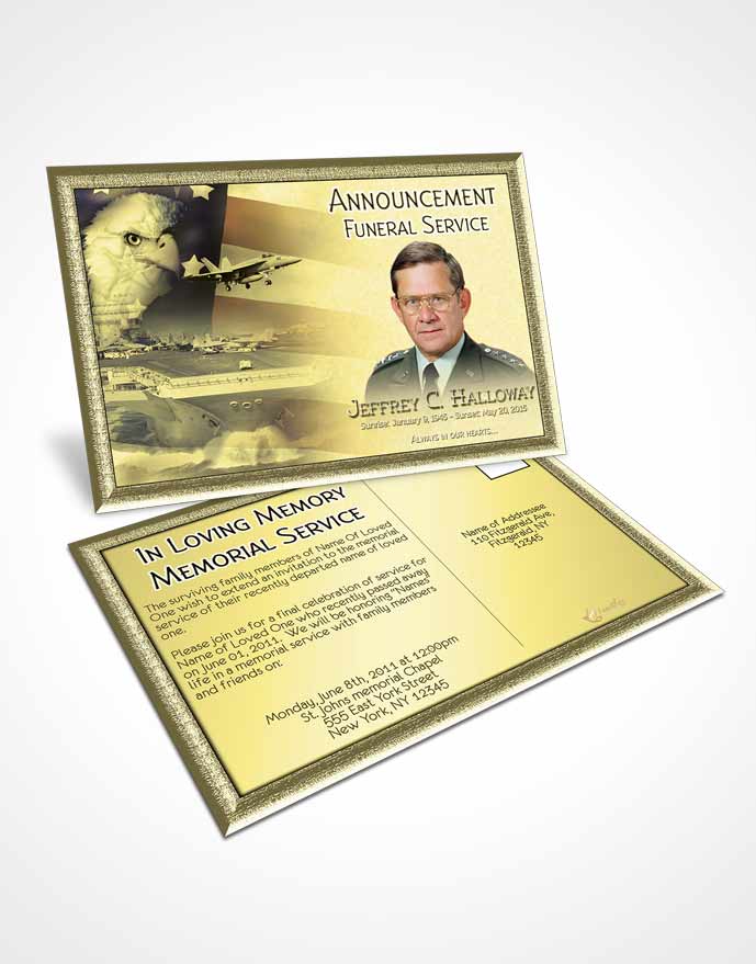 Funeral Prayer Card Template Golden Navy Salute