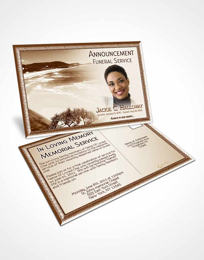 Funeral Announcement Card Template Golden Ocean Beach