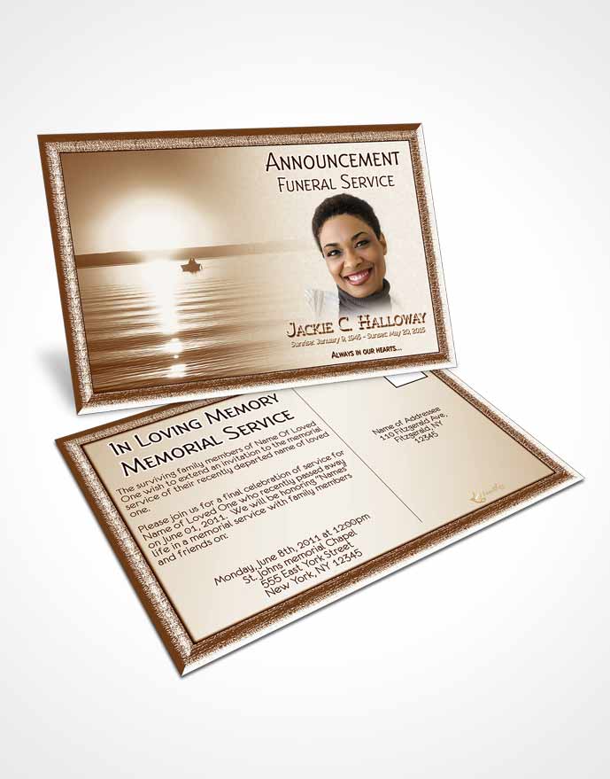 Funeral Announcement Card Template Golden Ocean Sunset