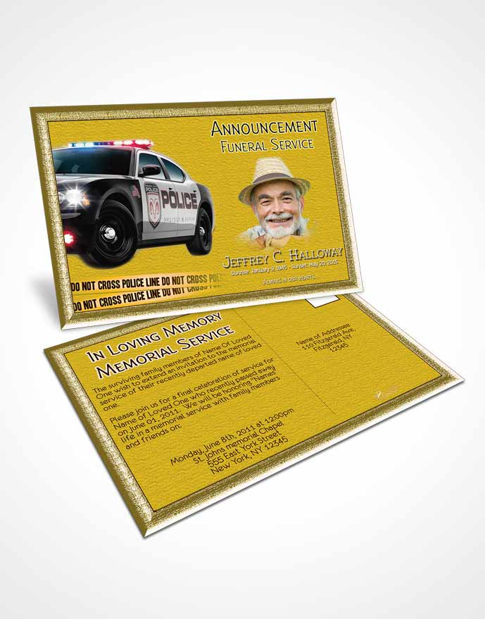 Funeral Announcement Card Template Golden Police On Duty
