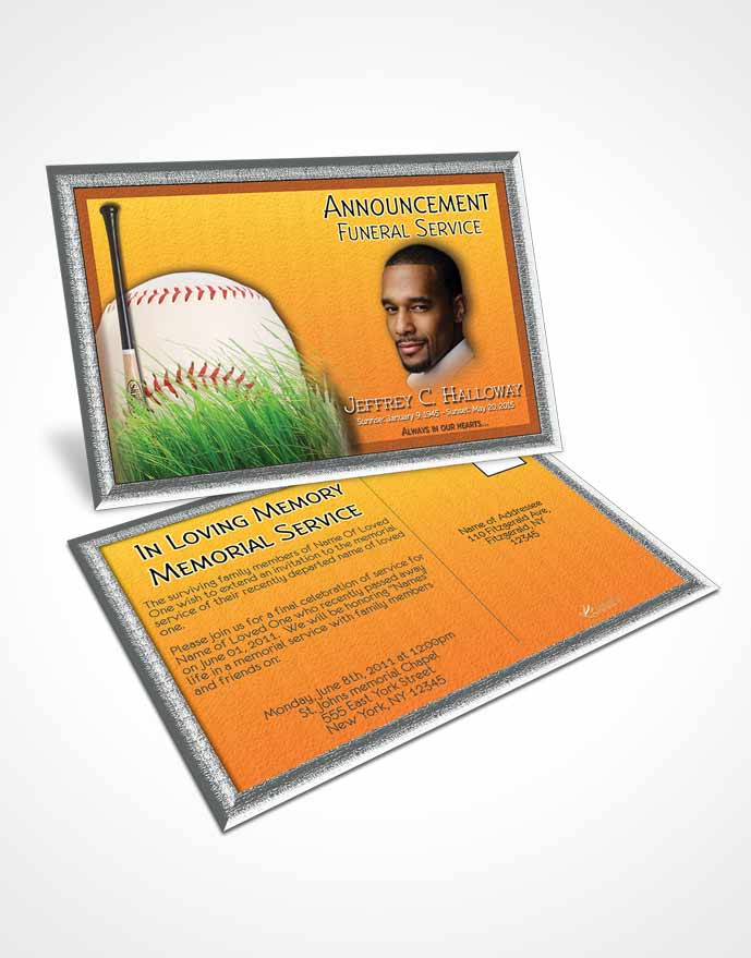 Funeral Announcement Card Template Golden Sunrise Baseball Star Dark
