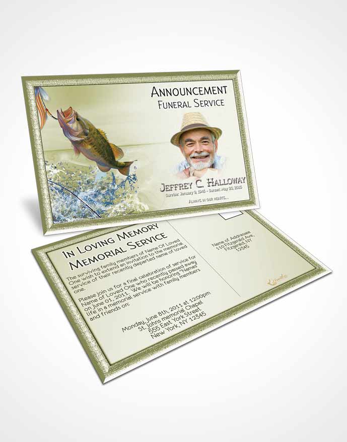 Funeral Announcement Card Template Golden Waters Calm Fisherman