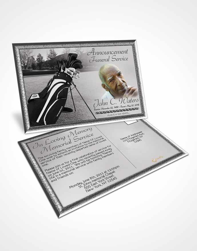 Funeral Announcement Card Template Golfing Day Black and White