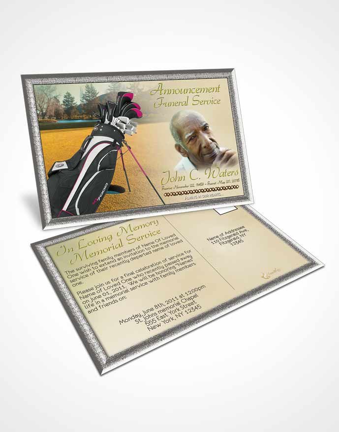 Funeral Announcement Card Template Golfing Day Golden Sunset