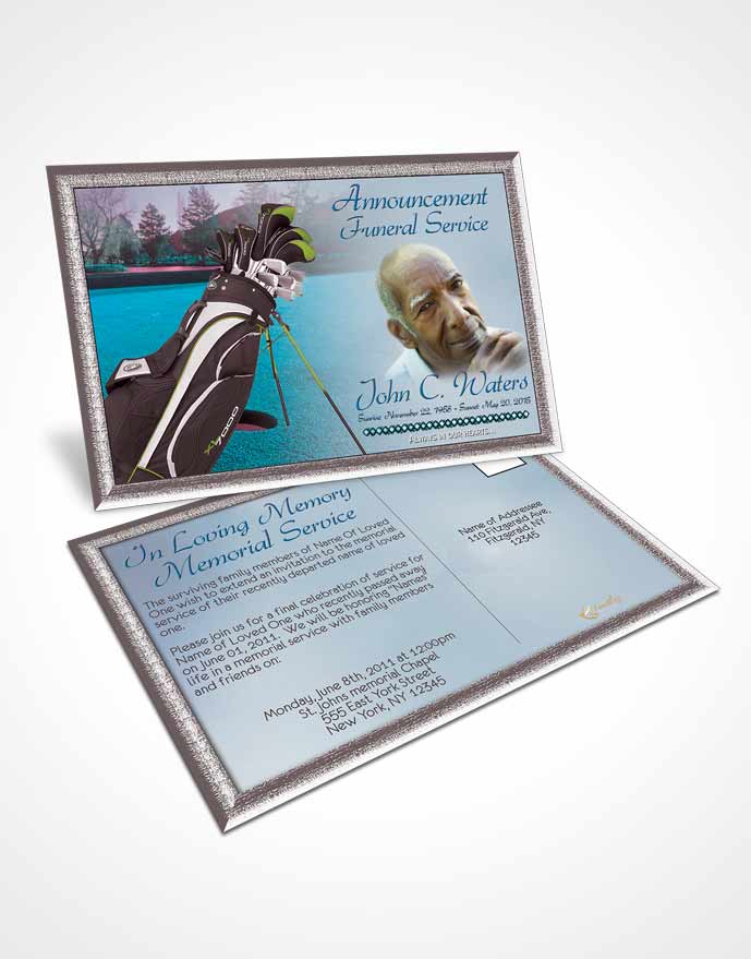 Funeral Announcement Card Template Golfing Day Ocean Breeze