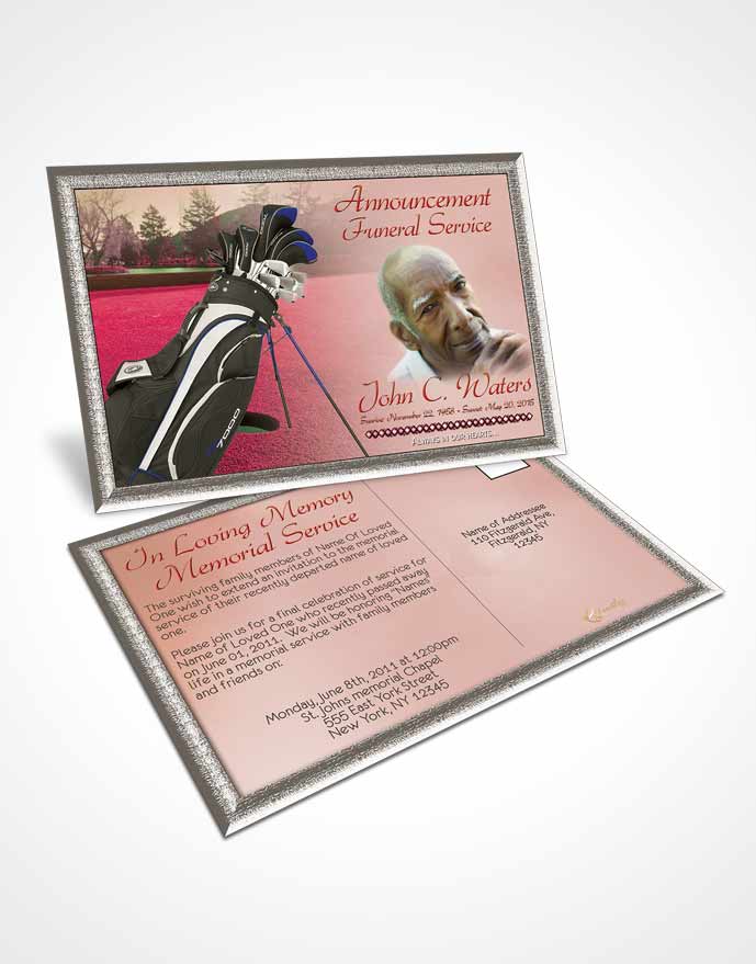 Funeral Announcement Card Template Golfing Day Strawberry Dream