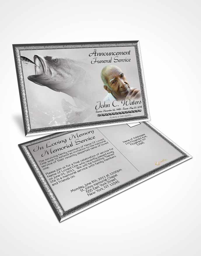 Funeral Announcement Card Template Gone Fishing Black and White