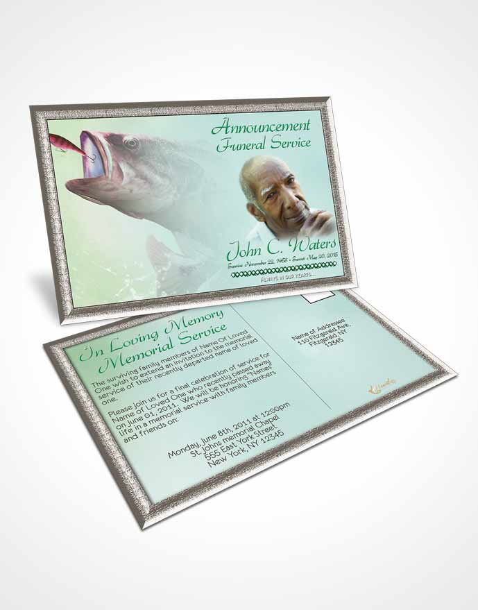 Funeral Announcement Card Template Gone Fishing Emerald Waters