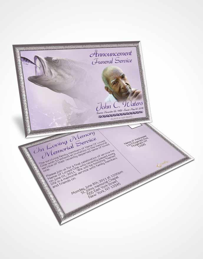 Funeral Announcement Card Template Gone Fishing Lavender Honor