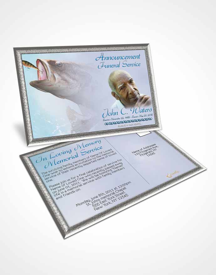 Funeral Announcement Card Template Gone Fishing Turquoise Waters