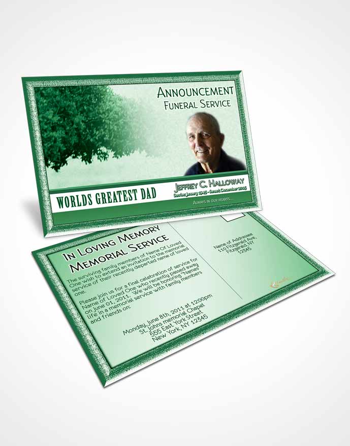 Funeral Announcement Card Template Greatest Dad Glowing Emerald