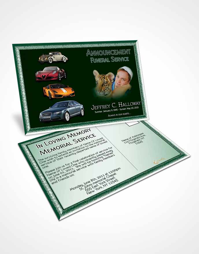 Funeral Announcement Card Template Green Diamond Car Enthusiast