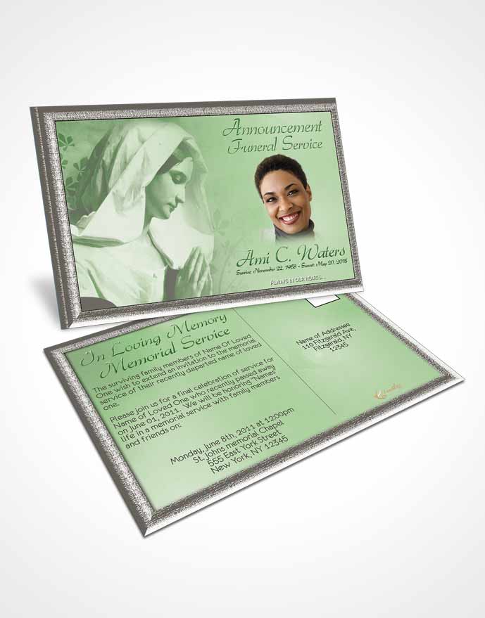 Funeral Announcement Card Template Hail Mary Emerald Glow