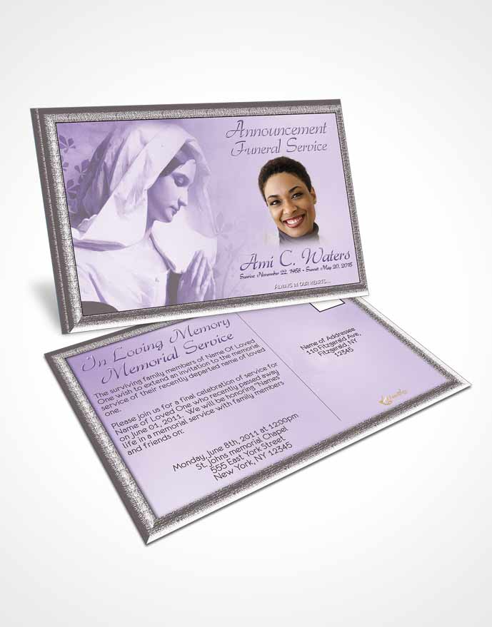 Funeral Announcement Card Template Hail Mary Lavender Honor