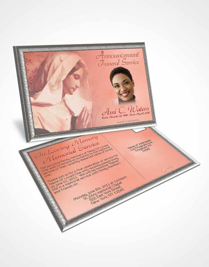 Funeral Announcement Card Template Hail Mary Ruby Sunset