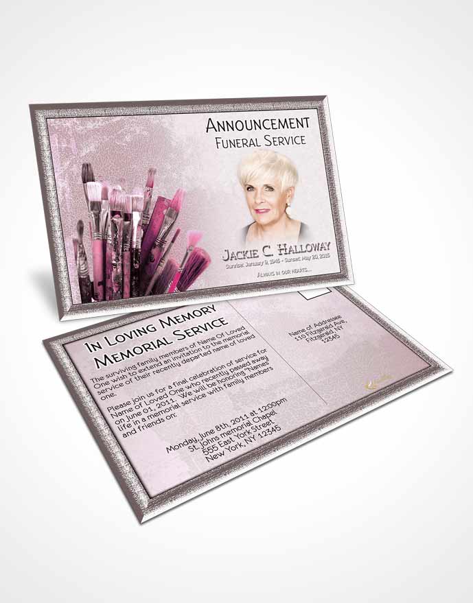 Funeral Announcement Card Template Heavenly Pink Painters Paradise