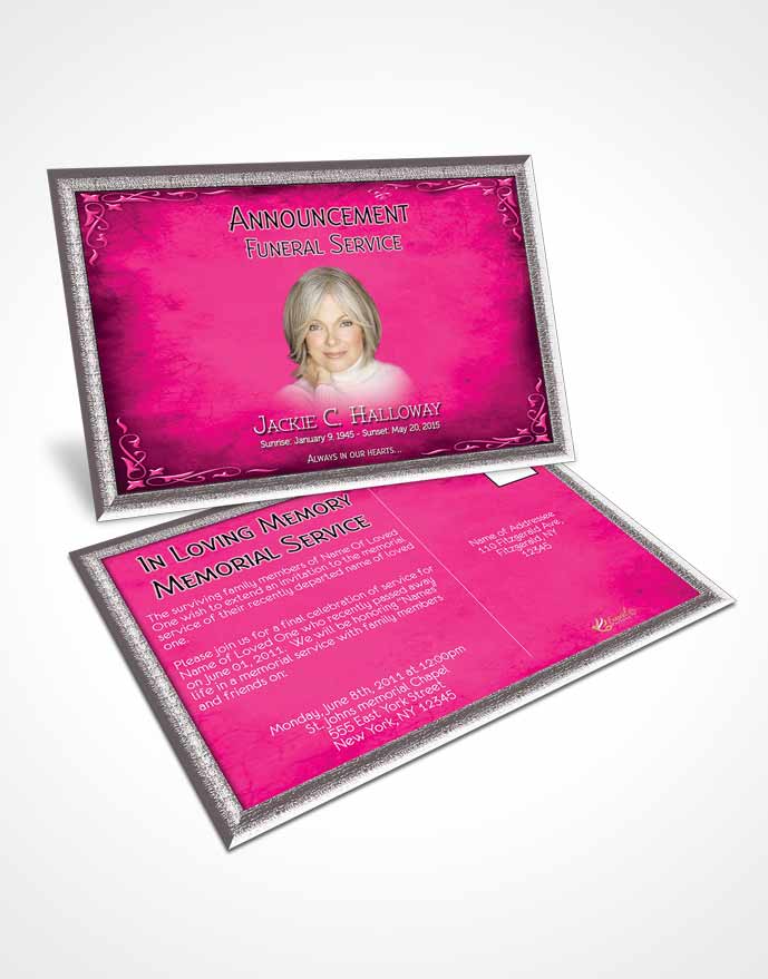 Funeral Prayer Card Template Heavens Touch Hot Pink