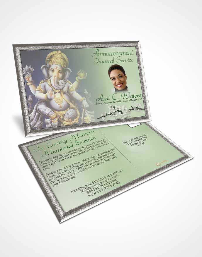 Funeral Announcement Card Template Hinduism Glory Emerald Glow