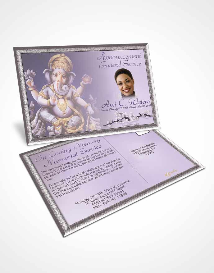 Funeral Announcement Card Template Hinduism Glory Lavender Honor