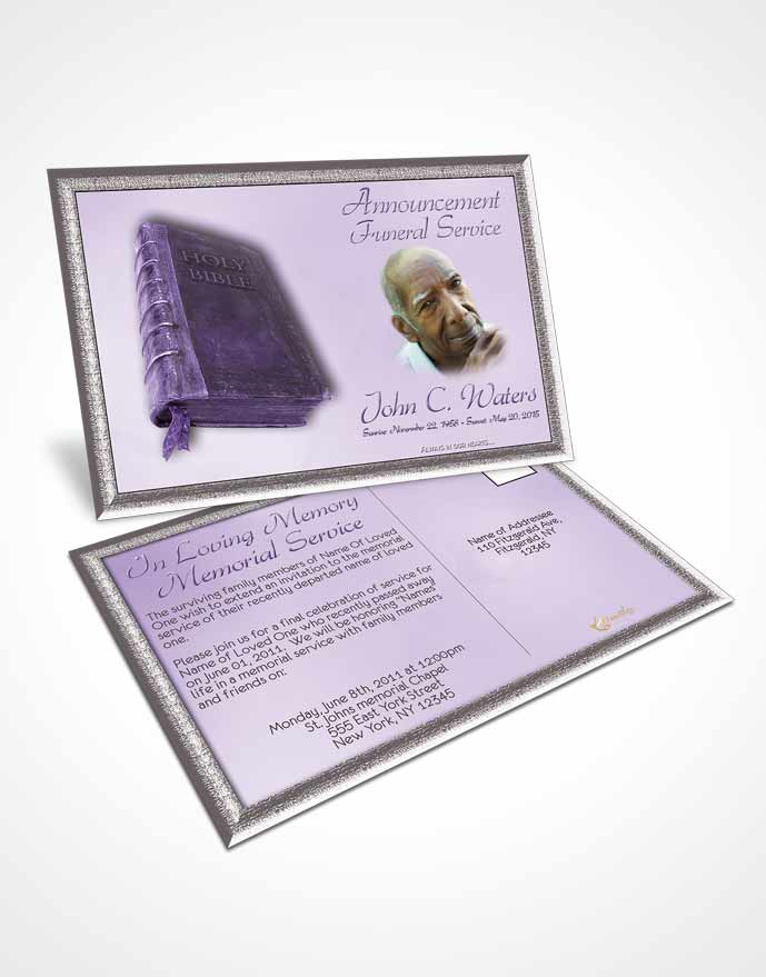 Funeral Announcement Card Template Holy Bible Lavender Honor