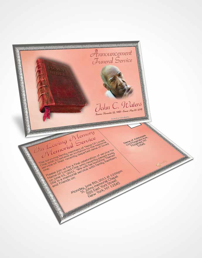 Funeral Announcement Card Template Holy Bible Ruby Sunset