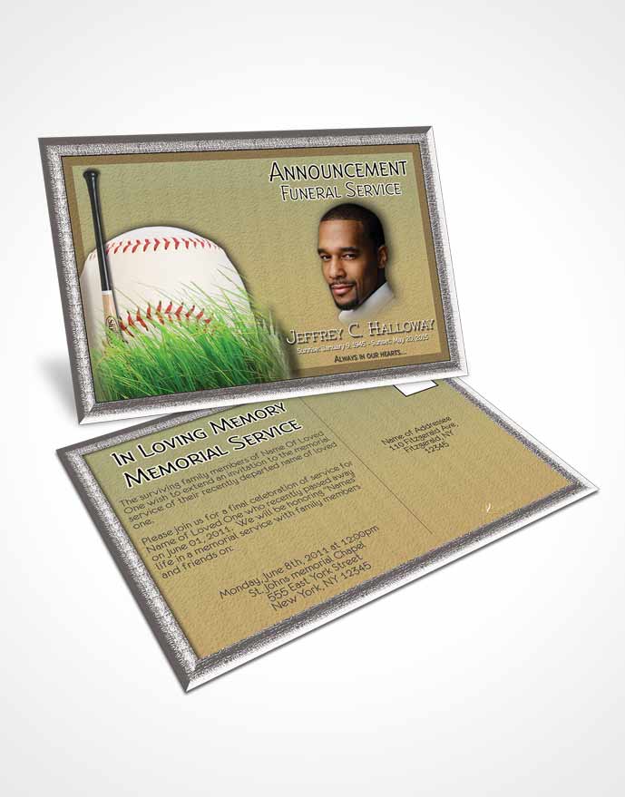 Funeral Announcement Card Template Home Run Baseball Star Dark