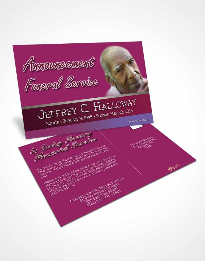 Funeral Prayer Card Template Hot Pink Majesty Tranquility Dark