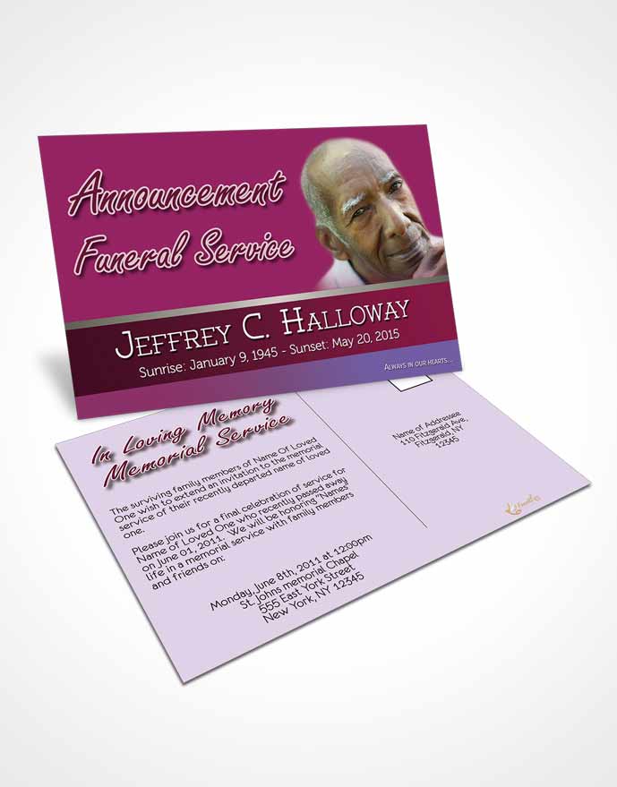 Funeral Prayer Card Template Hot Pink Majesty Tranquility Light