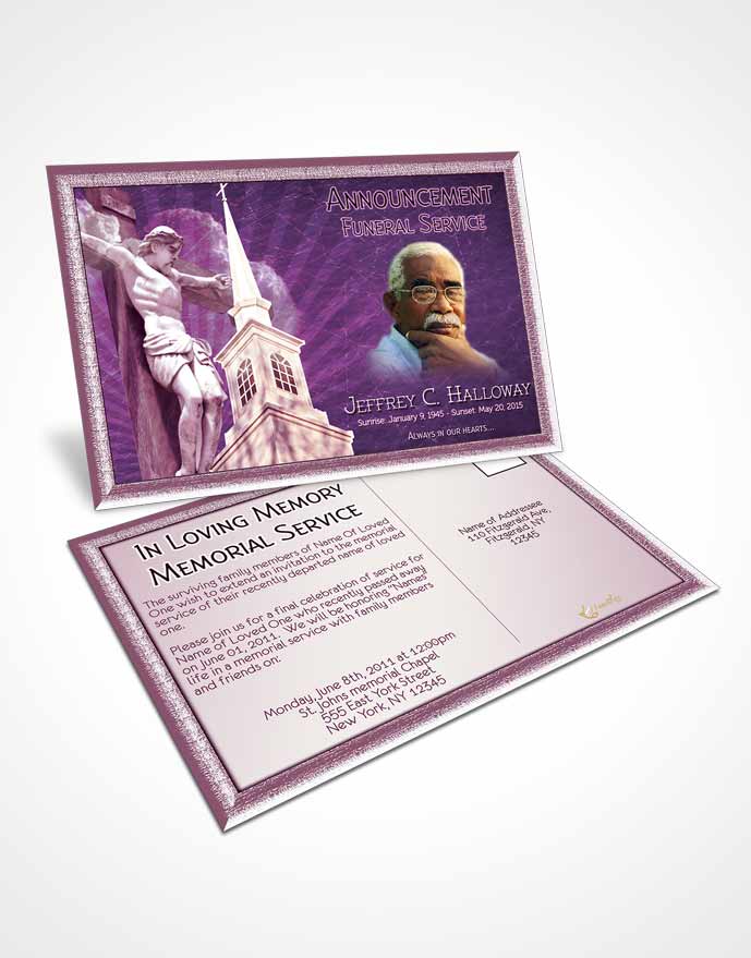 Funeral Announcement Card Template Lavender Christian Faith