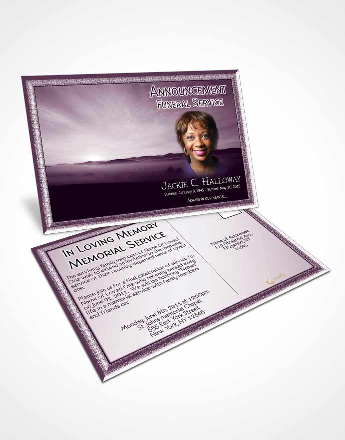 Funeral Announcement Card Template Lavender Desert Sky