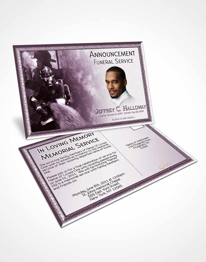 Funeral Announcement Card Template Lavender Firefighter