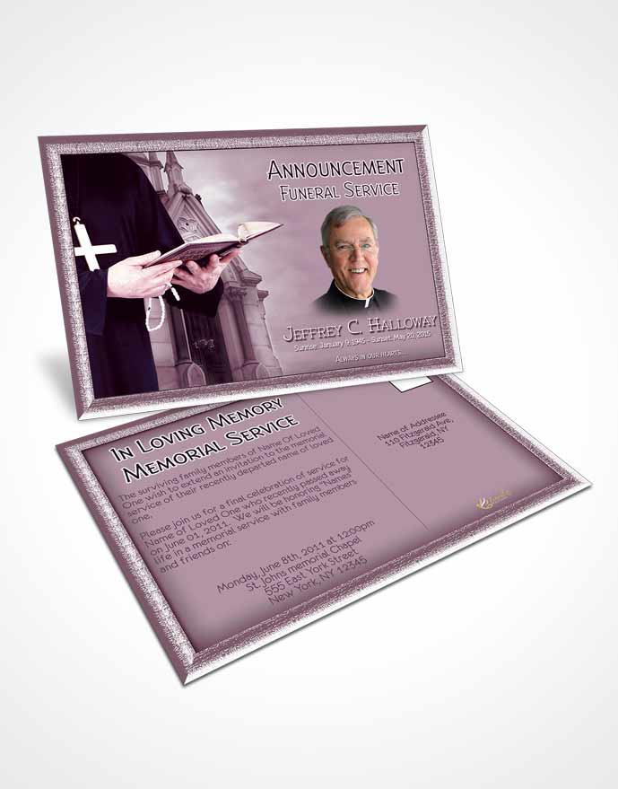 Funeral Announcement Card Template Lavender Heavenly Priest