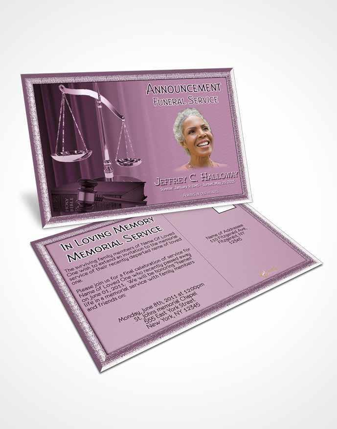 Funeral Announcement Card Template Lavender Judge Justice