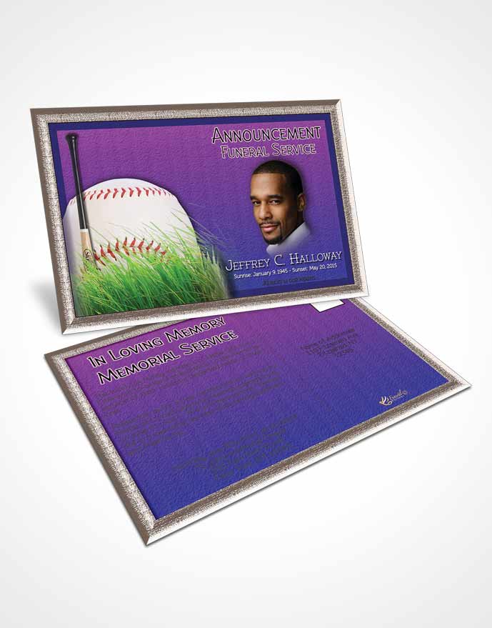 Funeral Announcement Card Template Lavender Love Baseball Star Dark