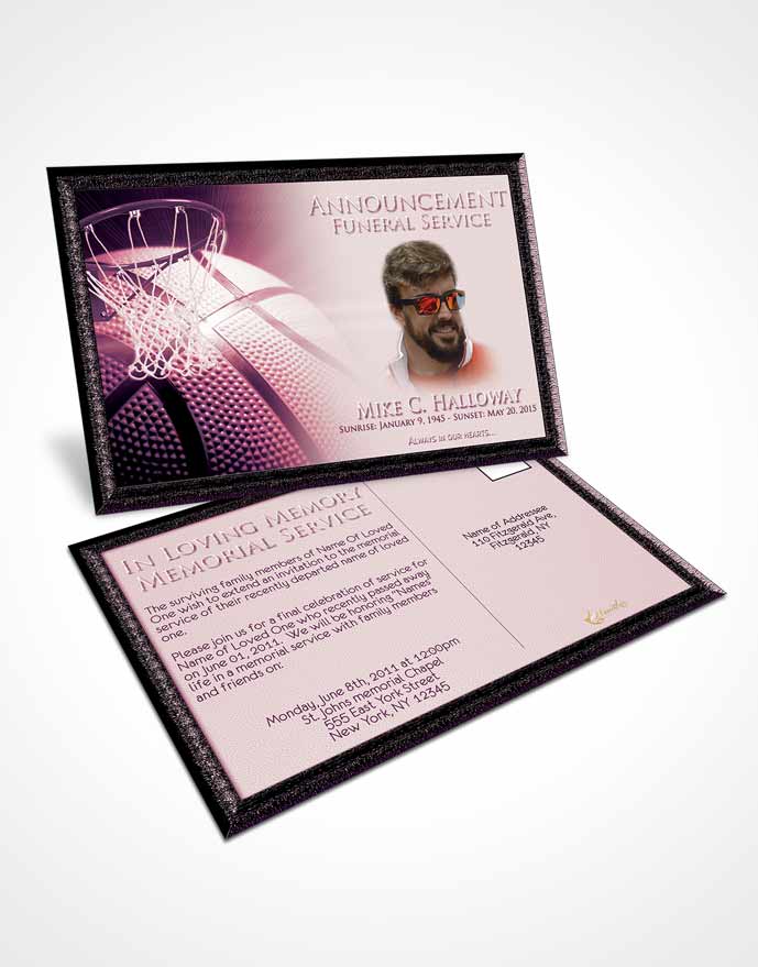 Funeral Announcement Card Template Lavender Love Basketball Honor