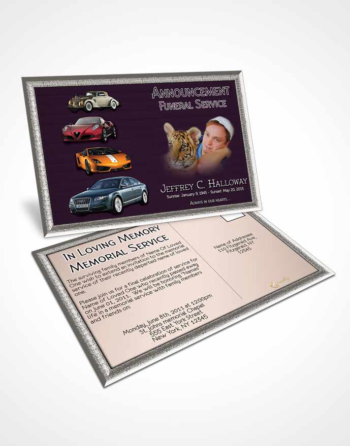 Funeral Announcement Card Template Lavender Love Car Enthusiast