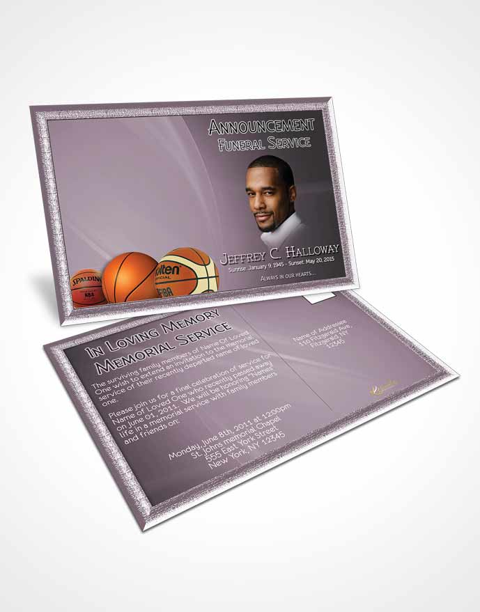 Funeral Announcement Card Template Lavender Mist Basketball Lover Dark