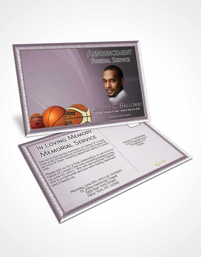 Funeral Announcement Card Template Lavender Mist Basketball Lover Light