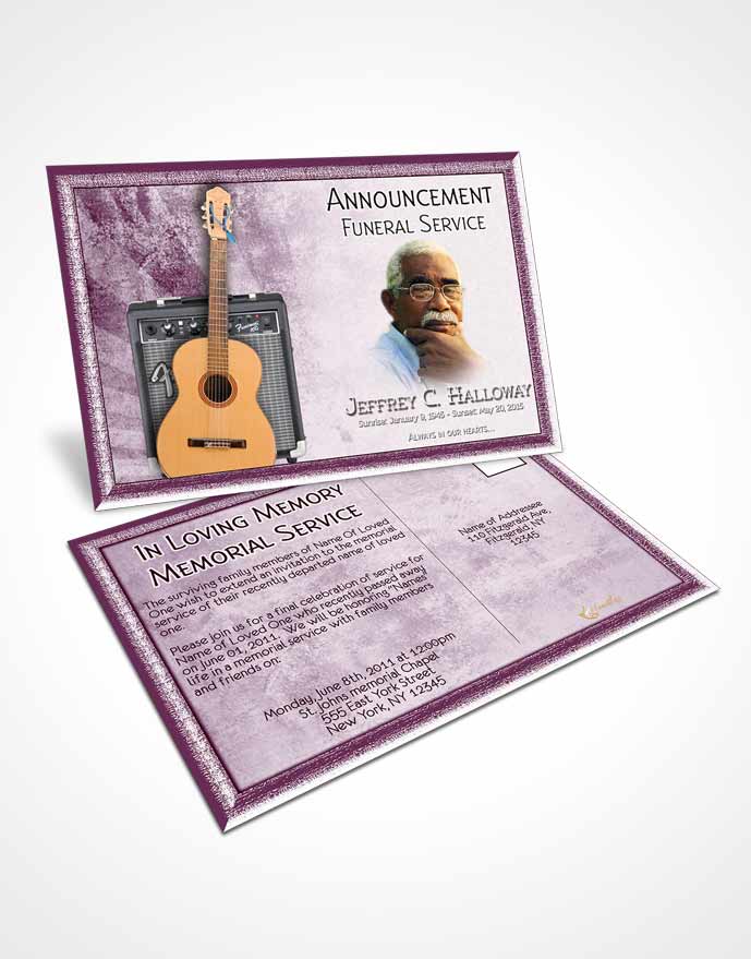 Funeral Announcement Card Template Lavender Musician
