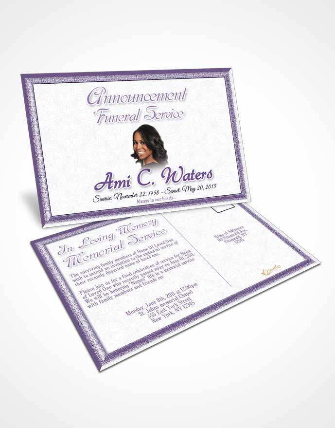 Funeral Prayer Card Template Lavender Purity