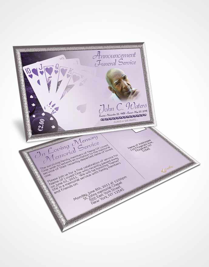 Funeral Announcement Card Template Lavender Royal Flush
